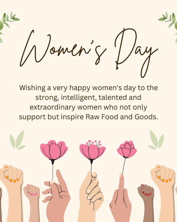 appreciate the women of raw. Hands holding up flowers.