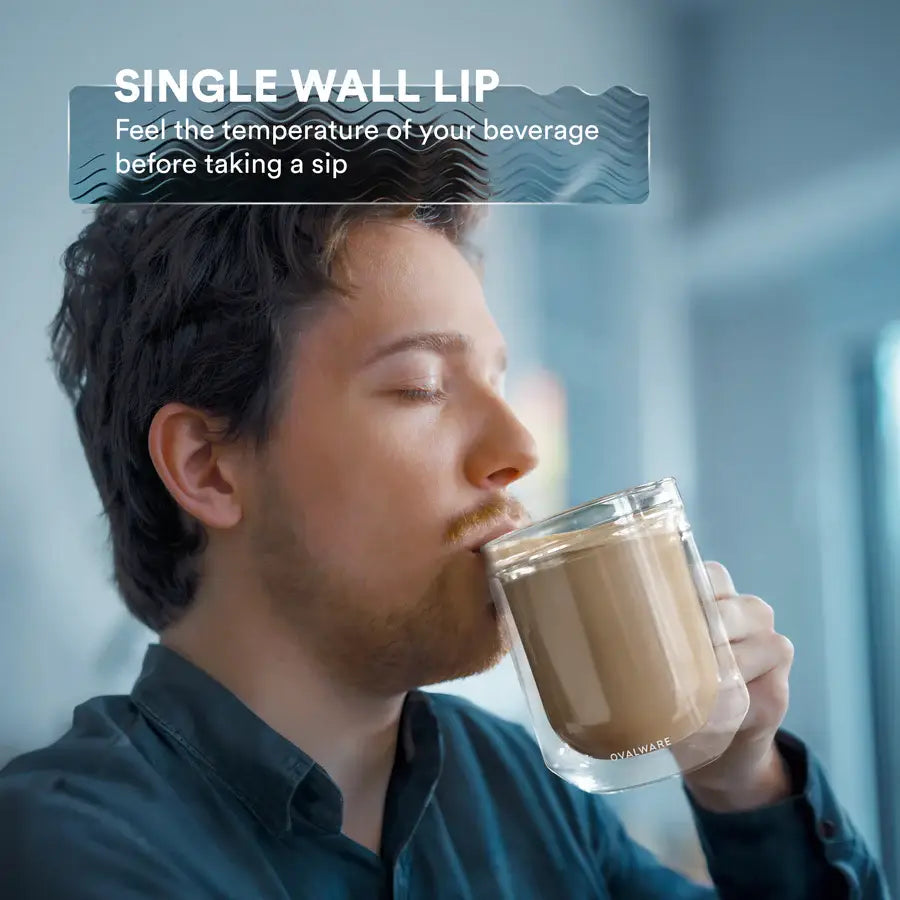 Ovalware - Double Wall Glass Mug | Clear | 17oz (500ml) | Set of 2