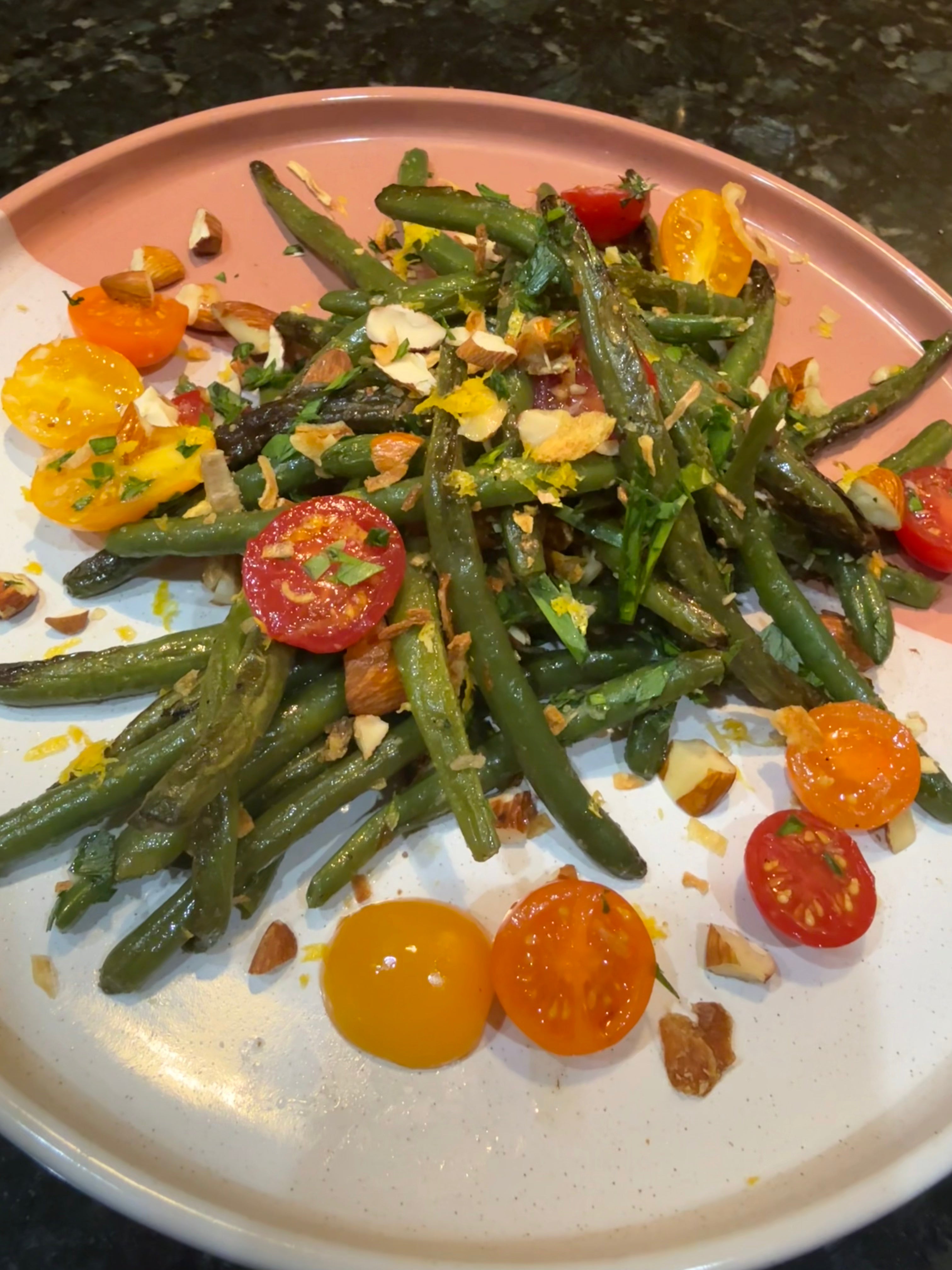 Blanched Green Beans with Almonds and Cherry Tomatoes