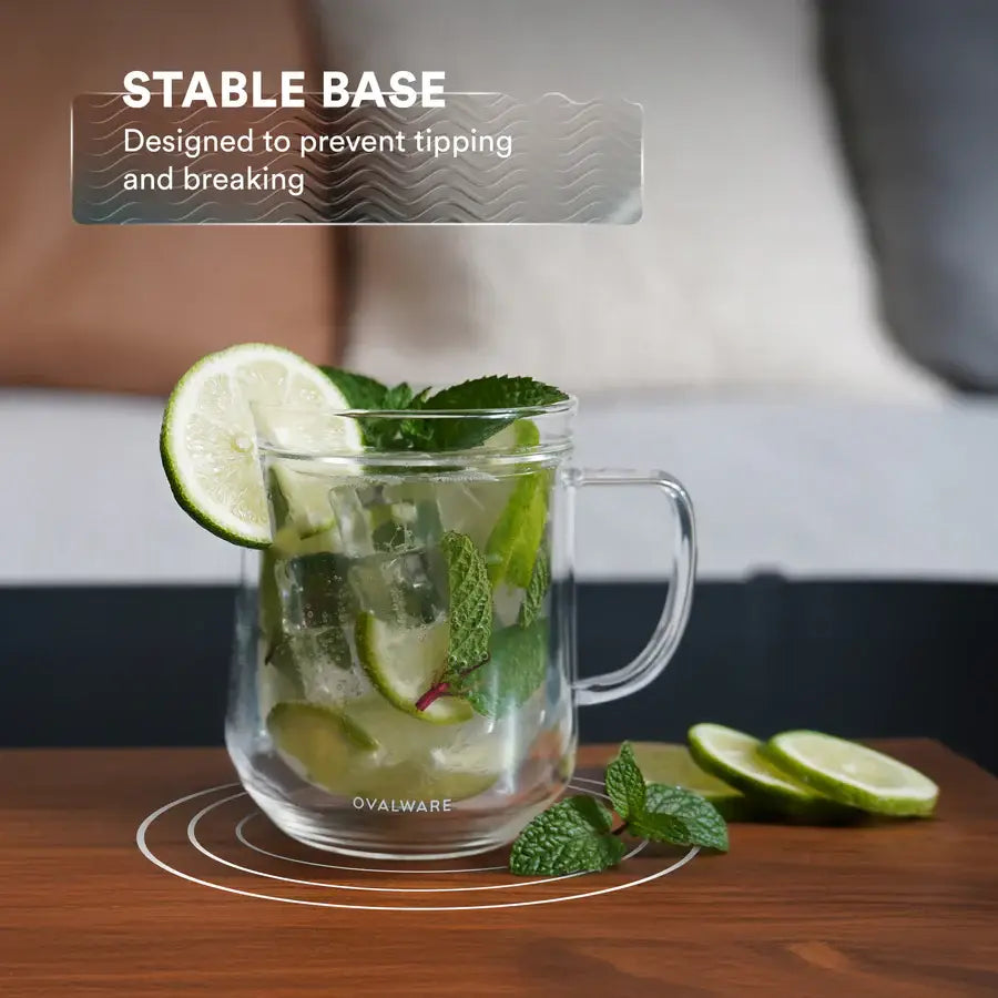 Ovalware - Double Wall Glass Mug | Clear | 17oz (500ml) | Set of 2