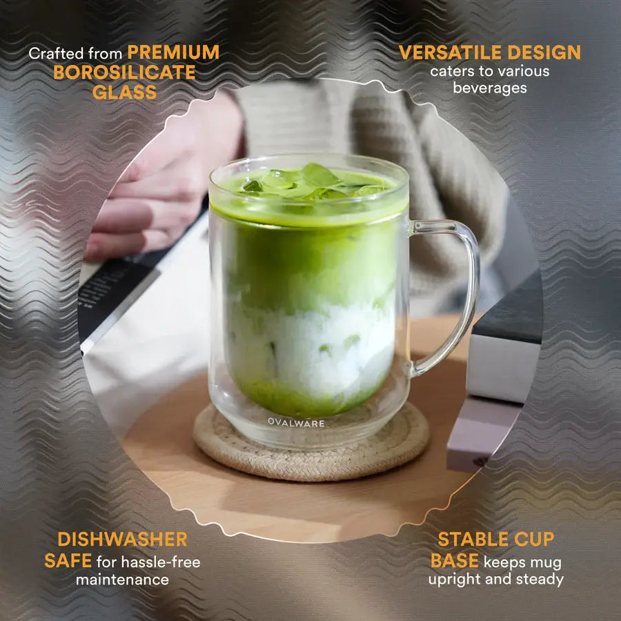Ovalware - Double Wall Glass Mug | Clear | 17oz (500ml) | Set of 2