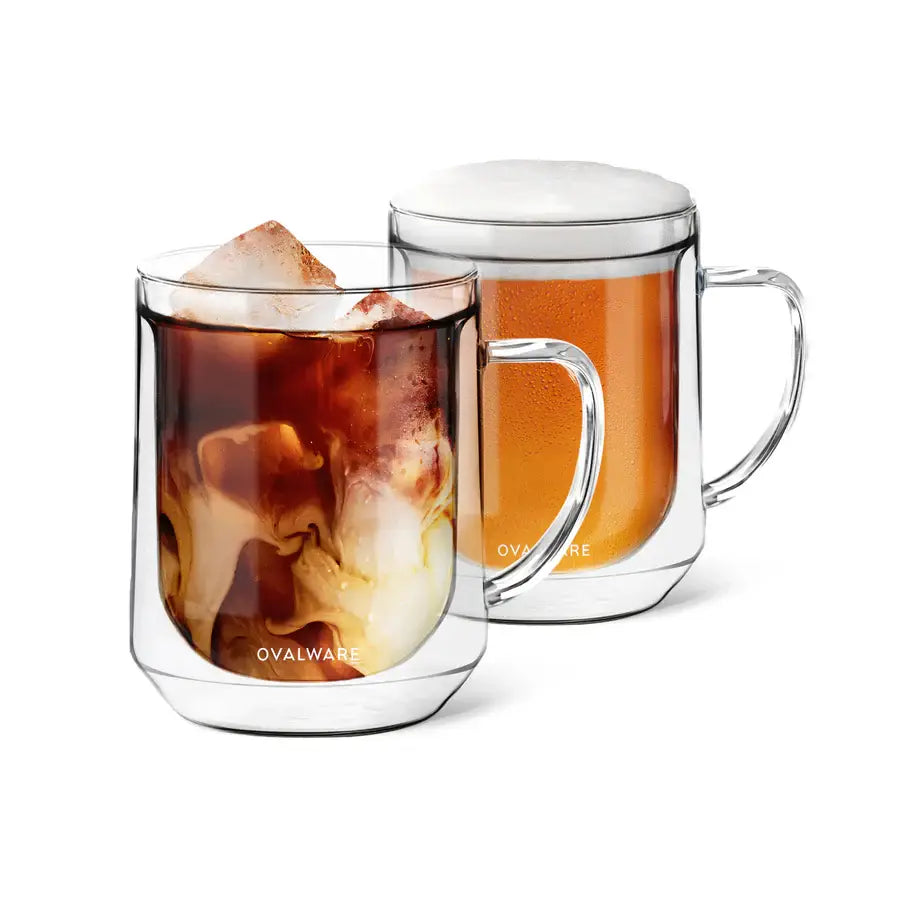 Ovalware - Double Wall Glass Mug | Clear | 17oz (500ml) | Set of 2