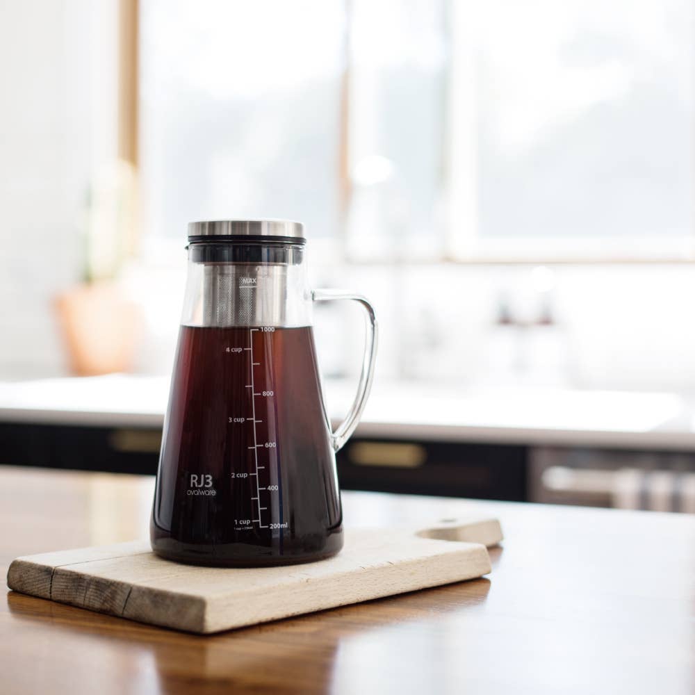 Ovalware - Airtight Cold Brew Iced Coffee Maker Pitcher and Tea Infuser with Spout | 1.0L
