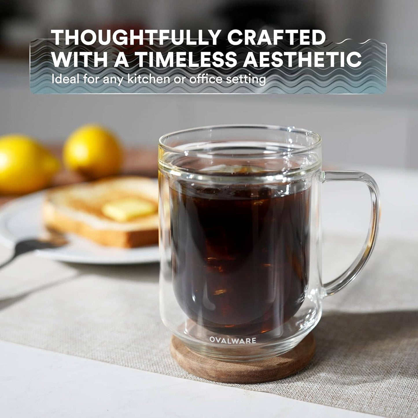 Ovalware - Double Wall Glass Mug | Clear | 17oz (500ml) | Set of 2