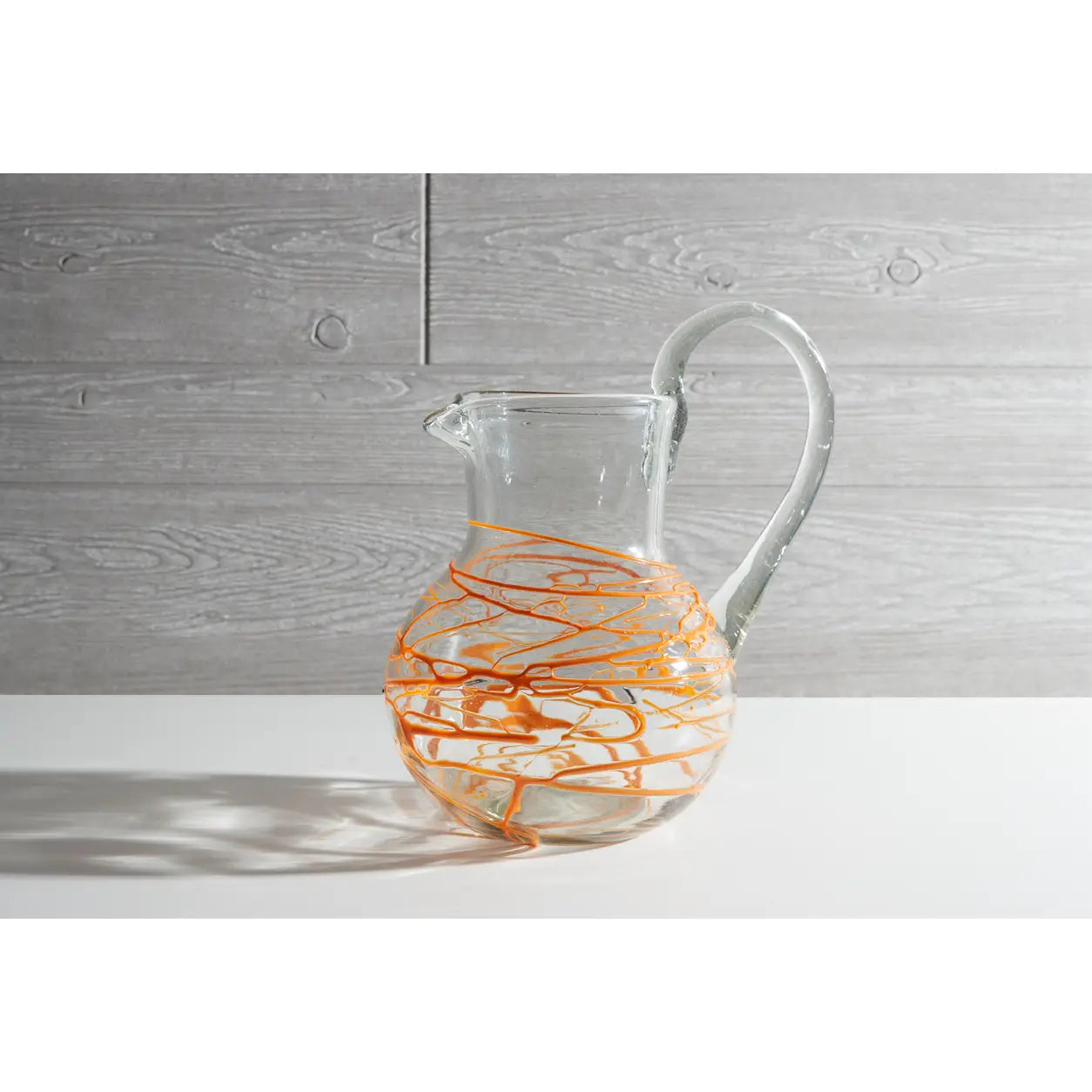 Handblown Glass Pitcher-Orange Swirl-1