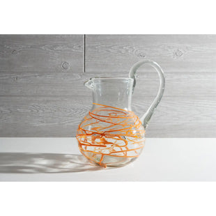 Handblown Glass Pitcher-Orange Swirl
