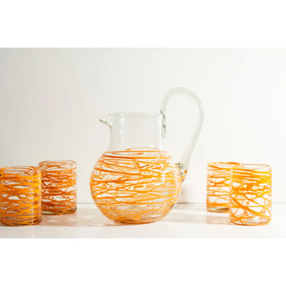 Handblown Glass Pitcher-Orange Swirl