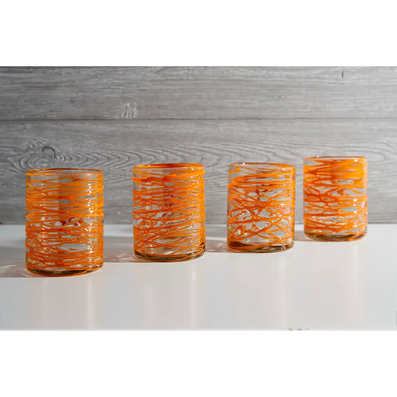 Mexican Handblown Glasses - Orange Swirl