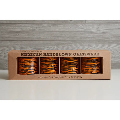 Mexican Handblown Glasses - Orange Swirl