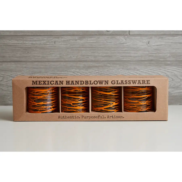 Mexican Handblown Glasses - Orange Swirl