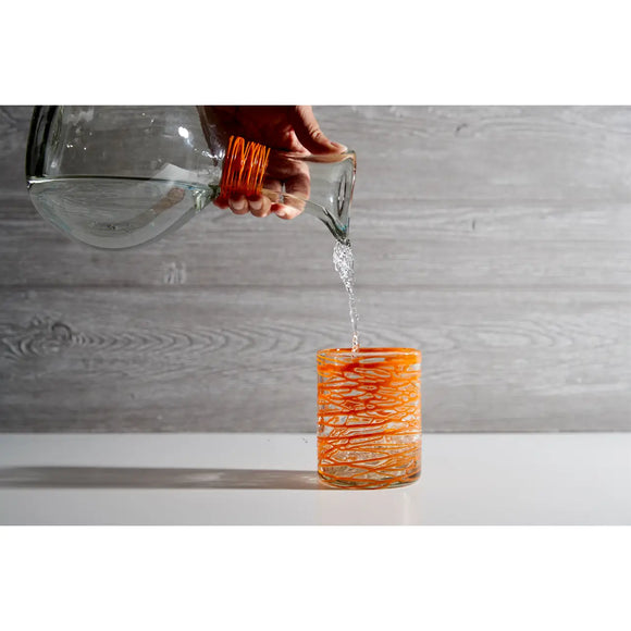 Mexican Handblown Glasses - Orange Swirl
