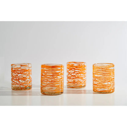 Mexican Handblown Glasses - Orange Swirl